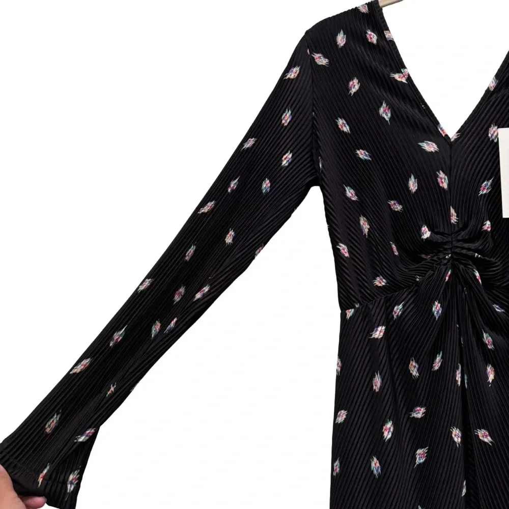 NWT Rotate Birger Christensen Number 7 Pleated Black Midi Dress Planet AOP SizeM - Picture 6 of 16